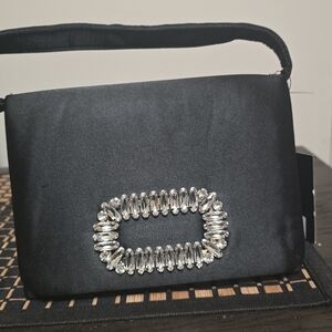 Forever 21 Black Satin Clutch with Crystal Accent